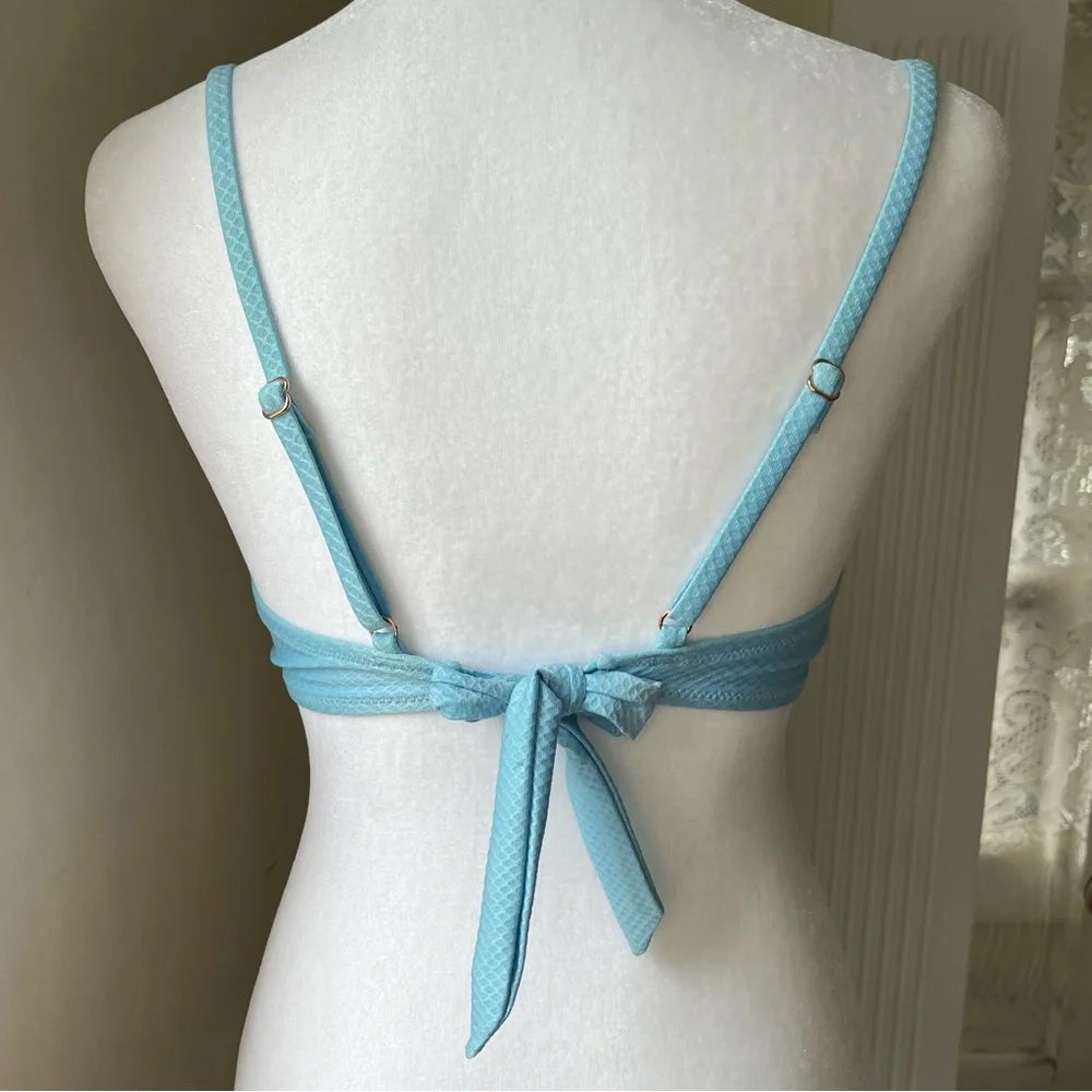 Shade & Shore knot front textured triangle bikini top 36B light blue